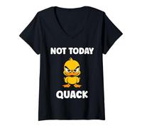 Damen Cute Grumpy Duck Animal Funny Defiance Mood not Today Quack T-Shirt mit V-Ausschnitt