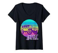 Damen Cute Just A Girl Who Loves Off-Road SUV Duck Tagging Fun T-Shirt mit V-Ausschnitt
