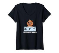Damen Cute Kids Science Kawaii Elements of Happiness Capybara T-Shirt mit V-Ausschnitt