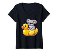 Damen Cute Koala Bear Rubber Duck T-Shirt mit V-Ausschnitt