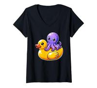 Damen Cute Octopus Rubber Duck T-Shirt mit V-Ausschnitt