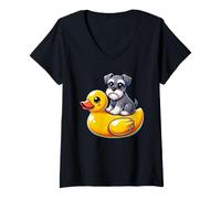Damen Cute Schnauzer Dog Rubber Duck T-Shirt mit V-Ausschnitt