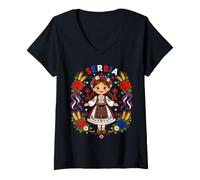 Damen Cute Serbian Girl in Traditional Dress for Kids Serbia T-Shirt mit V-Ausschnitt