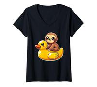 Damen Cute Sloth Rubber Duck T-Shirt mit V-Ausschnitt