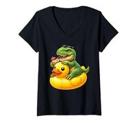 Damen Cute T-Rex Dinosaur Rubber Duck T-Shirt mit V-Ausschnitt