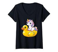 Damen Cute Unicorn Rubber Duck T-Shirt mit V-Ausschnitt