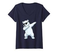 Damen Dab Eisbär Cartoon mit Sonnenbrille T-Shirt mit V-Ausschnitt