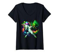 Damen Dabbing Einhorn Irish Irland Kostüm Grün St Patricks Day T-Shirt mit V-Ausschnitt