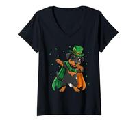 Damen Dabbing Rottweiler St. Patricks Day, irischer Rottie-Hund, lustig T-Shirt mit V-Ausschnitt