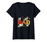Damen Dad Cute Farm Animal Floral Leopard Chicken Cow Duck Sheep T-Shirt mit V-Ausschnitt