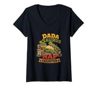 Damen Dada Saurus Nap Funny Dino Daddy Dad Humor Gag Witz T-Shirt mit V-Ausschnitt
