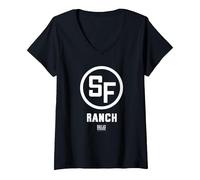 Damen Dallas TV Series Southfork Ranch T-Shirt mit V-Ausschnitt, Schwarz, XL