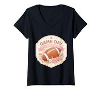 Damen Damen American Football Game Day Girl Fan Lover Female Cute T-Shirt mit V-Ausschnitt