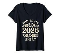 Damen Das ist Mein 2026-Shirt mit floraler, femininer Grafik, Twenty Six Art T-Shirt mit V-Ausschnitt