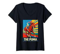 Damen Das Puma-Pferd, Pferderennen, Santa Anita, Del Mar, Pferde T-Shirt mit V-Ausschnitt