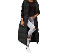 Damen Daunenjacke, ärmellos, lang, mit Kapuze, extra warm, Winter, gesteppt, ohne Ärmel, langer Reißverschluss, gesteppt, Jacken mit Hut, dick, Fleece, Mäntel, Parka