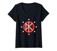 Damen Dead Kennedys Classic DK Logo with Stars Vintage Punk Band T-Shirt mit V-Ausschnitt