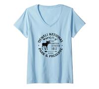 Damen Denali National Park Alaska AK USA Elch Souvenir Neuheit T-Shirt mit V-Ausschnitt