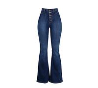 Damen Denim-Jeans mit Knopfleiste, kurvig, schmale Passform, zum Anheben des Pos, Skinny Jeans, Schlaghose, Bootcut-Jeans, #01 Blau, X-Groß