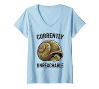 Damen Derzeit unerreichbare Schnecke Introvertiert Low Social Battery Fun T-Shirt mit V-Ausschnitt