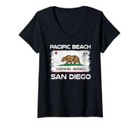 Damen Design der Flagge von Pacific Beach, San Diego, Kalifornien T-Shirt mit V-Ausschnitt