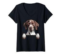 Damen Deutsch Kurzhaar Lustig Spähen Pocket GSP Hund T-Shirt mit V-Ausschnitt