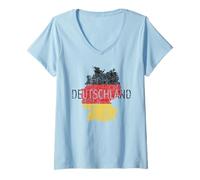 Damen Deutsche Karte und Flagge Deutschland Souvenir T-Shirt mit V-Ausschnitt