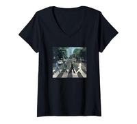 Damen Die Beatles Crossing Abbey Road T-Shirt mit V-Ausschnitt, Schwarz, XXL