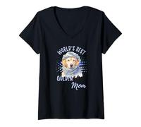 Damen Die Beste Goldene Mutter der Welt Lustige Golden Retriever Mama T-Shirt mit V-Ausschnitt