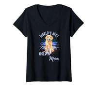 Damen Die Beste Goldene Mutter der Welt Lustige Golden Retriever Mama T-Shirt mit V-Ausschnitt