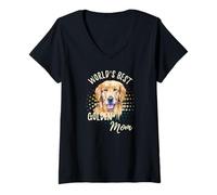 Damen Die Beste Goldene Mutter der Welt Lustige Golden Retriever Mama T-Shirt mit V-Ausschnitt