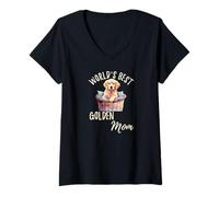 Damen Die Beste Goldene Mutter der Welt Lustige Golden Retriever Mama T-Shirt mit V-Ausschnitt
