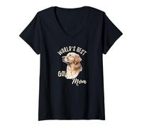 Damen Die Beste Goldene Mutter der Welt Lustige Golden Retriever Mama T-Shirt mit V-Ausschnitt
