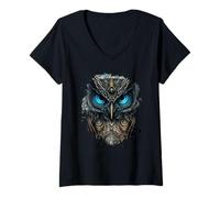 Damen Die dunkle Eule der Fantasie T-Shirt mit V-Ausschnitt