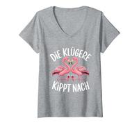 Damen Die Klügere Kippt Nach Mädelsabend Feiern Freundinnen T-Shirt mit V-Ausschnitt, Grau Meliert, L