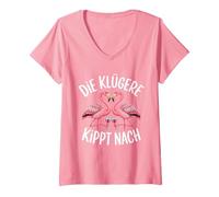Damen Die Klügere Kippt Nach Mädelsabend Feiern Freundinnen T-Shirt mit V-Ausschnitt, Rosa, XL