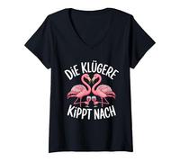Damen Die Klügere Kippt Nach Mädelsabend Feiern Freundinnen T-Shirt mit V-Ausschnitt, Schwarz, S