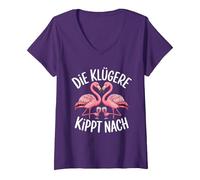 Damen Die Klügere Kippt Nach Mädelsabend Feiern Freundinnen T-Shirt mit V-Ausschnitt, Violett, L