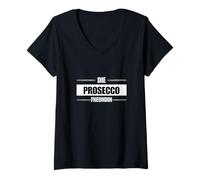 Damen Die Prosecco Freundin Lustig JGA T-Shirt mit V-Ausschnitt