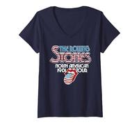 Damen Die Rolling Stones American Tour 81 T-Shirt mit V-Ausschnitt, Marineblau, L