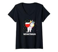 Damen Die tut nix die will nur Wein Einhorn Weinkönigin T-Shirt mit V-Ausschnitt