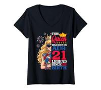 Damen Diese Königin wurde am 21. August geboren. Legende seit ihrer Geburt EIN Mädchen T-Shirt mit V-Ausschnitt