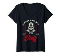 Damen Diesel Shirt Diesel Brother | Witziges Anti Feinstaub Fun T-Shirt mit V-Ausschnitt