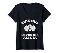 Damen Dieser Typ liebt Seine Alicia T-Shirt mit V-Ausschnitt