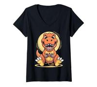 Damen Dino T-Rex Dinosaurier Gamer Gaming T-Shirt mit V-Ausschnitt