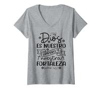 Damen Dios es nuestro Amparo y Fortaleza T-Shirt mit V-Ausschnitt