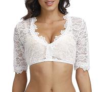 Damen Dirndlbluse Spitze Trachten Dirndlbluse Kurzarm Oktoberfest Dirndlblusen Halbarm Tracht Bluse Schwarz/Weiß, S-5XL