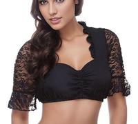 Damen Dirndlbluse Spitze Trachten Dirndlbluse Kurzarm Oktoberfest Dirndlblusen Halbarm Tracht Bluse Schwarz/Weiß, S-5XL