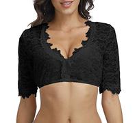 Damen Dirndlbluse Spitze Trachten Dirndlbluse Kurzarm Oktoberfest Dirndlblusen Halbarm Tracht Bluse Schwarz/Weiß, S-5XL