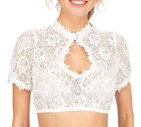 Damen Dirndlbluse Spitze Trachten Dirndlbluse Kurzarm Oktoberfest Dirndlblusen Halbarm Tracht Bluse Schwarz/Weiß, S-5XL